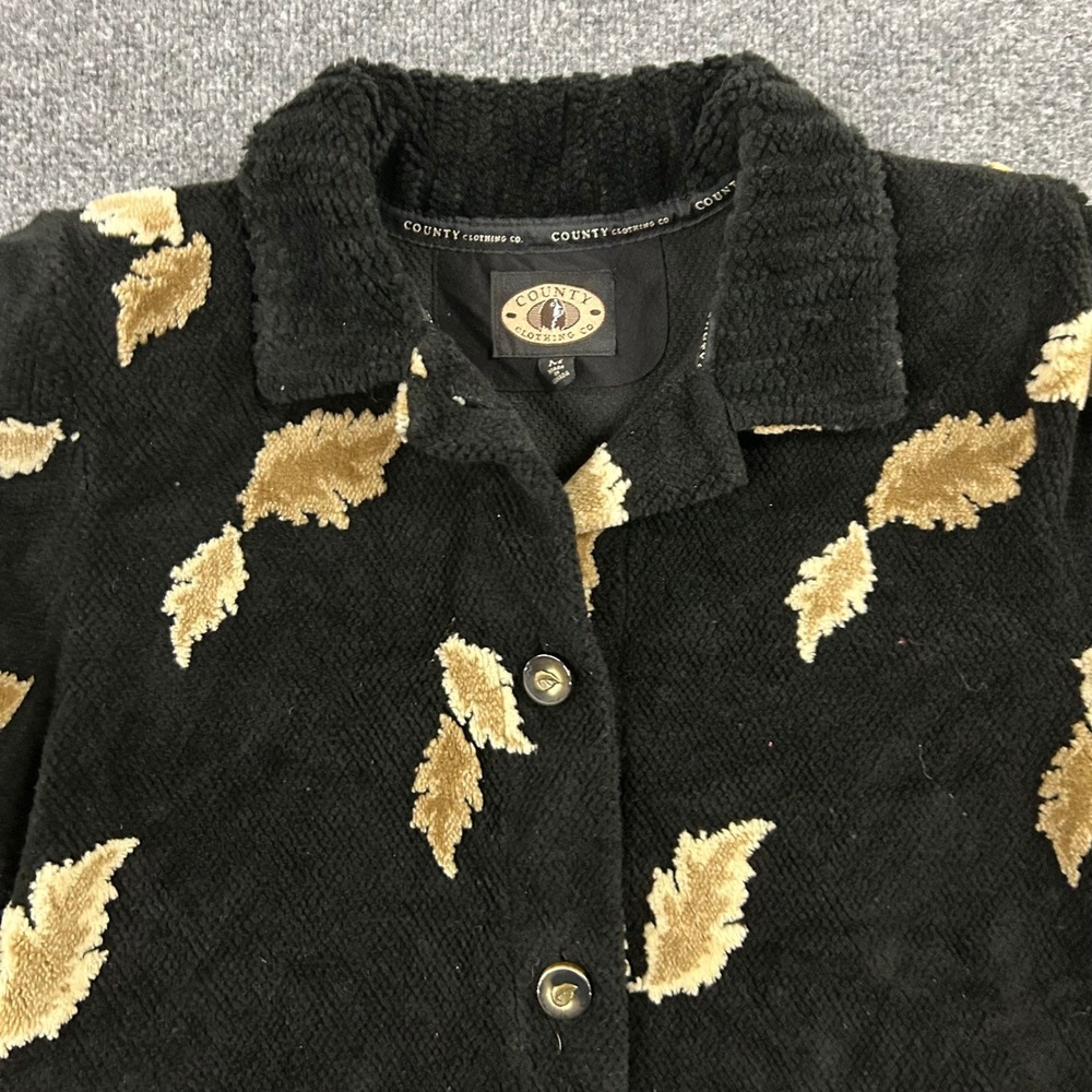 County Clothing Co Jacket Womens Size M Black Leaf Pattern Fleece Canada Made